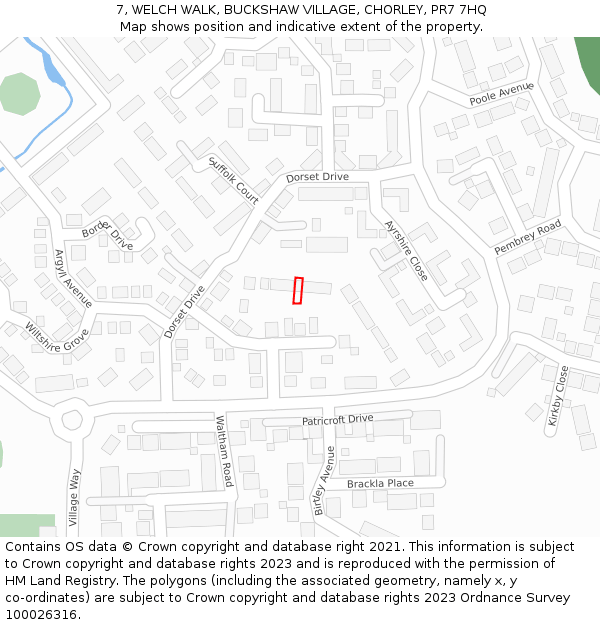 7, WELCH WALK, BUCKSHAW VILLAGE, CHORLEY, PR7 7HQ: Location map and indicative extent of plot