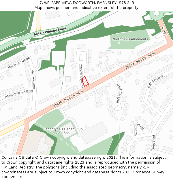 7, WELFARE VIEW, DODWORTH, BARNSLEY, S75 3LB: Location map and indicative extent of plot