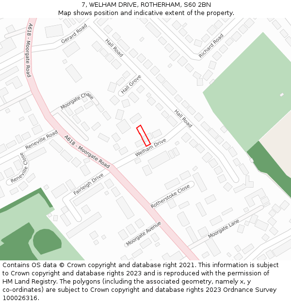 7, WELHAM DRIVE, ROTHERHAM, S60 2BN: Location map and indicative extent of plot