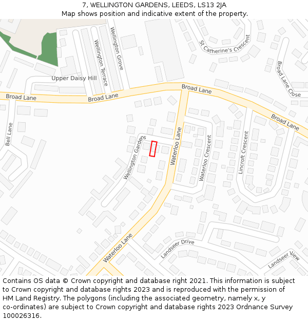 7, WELLINGTON GARDENS, LEEDS, LS13 2JA: Location map and indicative extent of plot