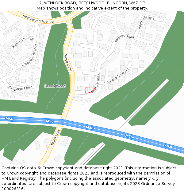 7, WENLOCK ROAD, BEECHWOOD, RUNCORN, WA7 3JB: Location map and indicative extent of plot