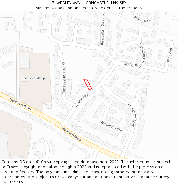 7, WESLEY WAY, HORNCASTLE, LN9 6RY: Location map and indicative extent of plot