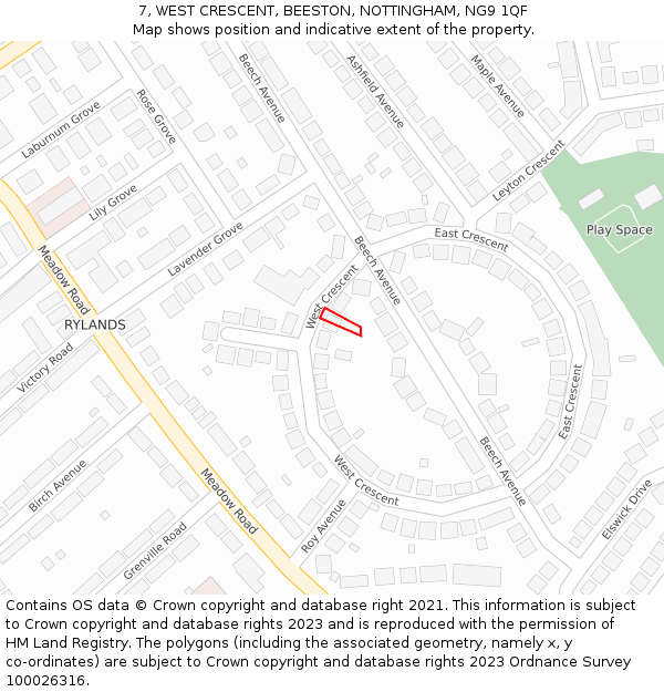 7, WEST CRESCENT, BEESTON, NOTTINGHAM, NG9 1QF: Location map and indicative extent of plot