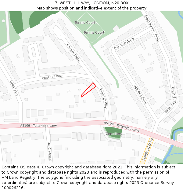 7, WEST HILL WAY, LONDON, N20 8QX: Location map and indicative extent of plot