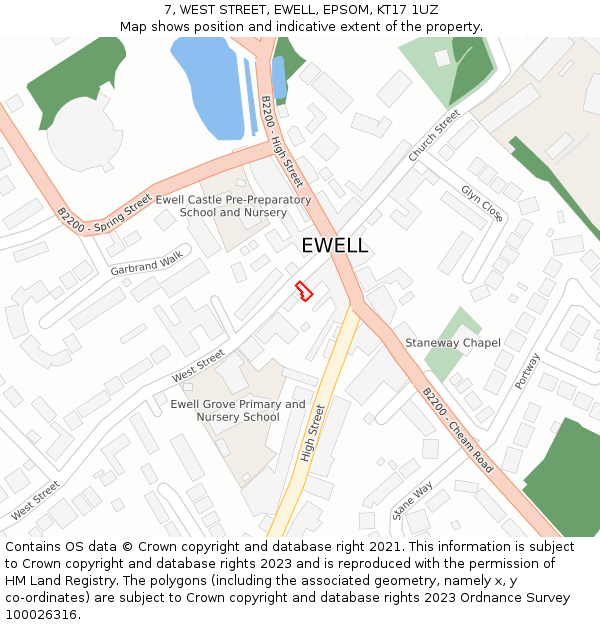 7, WEST STREET, EWELL, EPSOM, KT17 1UZ: Location map and indicative extent of plot