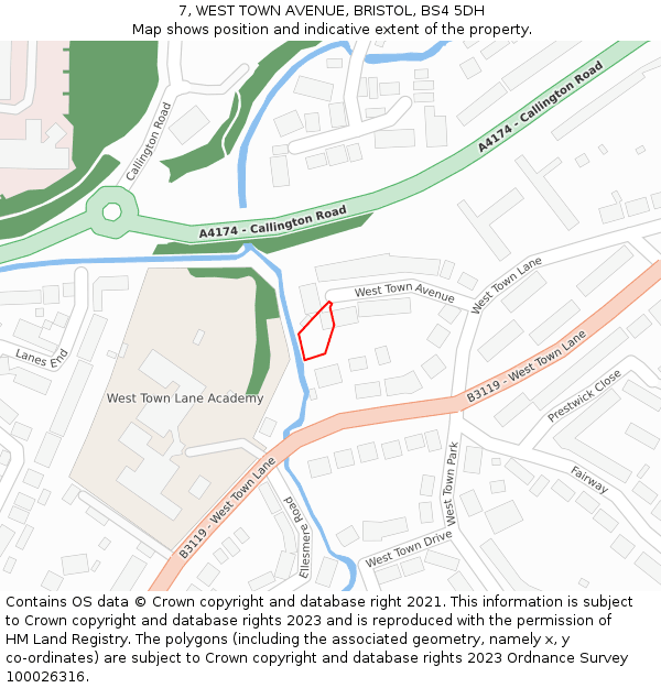 7, WEST TOWN AVENUE, BRISTOL, BS4 5DH: Location map and indicative extent of plot