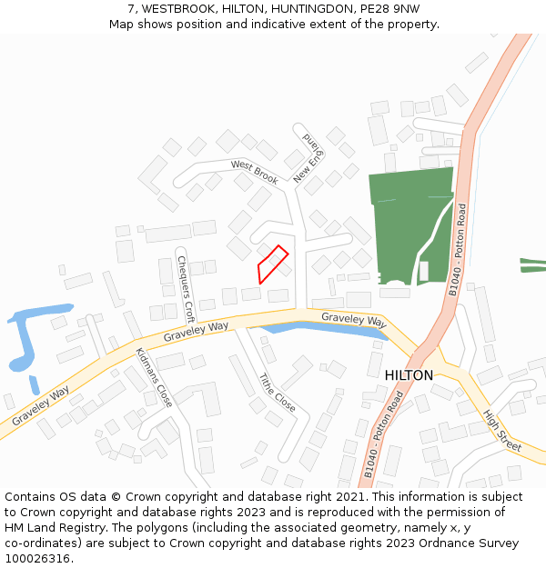 7, WESTBROOK, HILTON, HUNTINGDON, PE28 9NW: Location map and indicative extent of plot