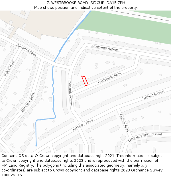 7, WESTBROOKE ROAD, SIDCUP, DA15 7PH: Location map and indicative extent of plot