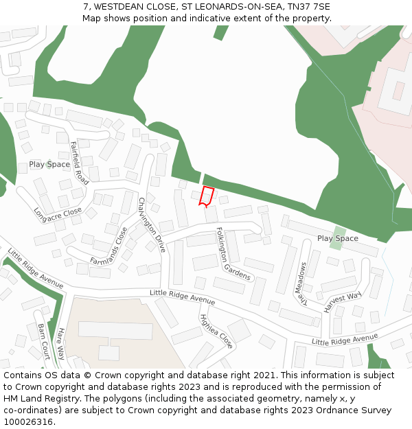7, WESTDEAN CLOSE, ST LEONARDS-ON-SEA, TN37 7SE: Location map and indicative extent of plot
