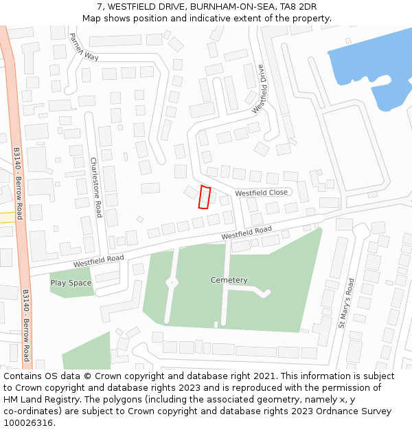 7, WESTFIELD DRIVE, BURNHAM-ON-SEA, TA8 2DR: Location map and indicative extent of plot