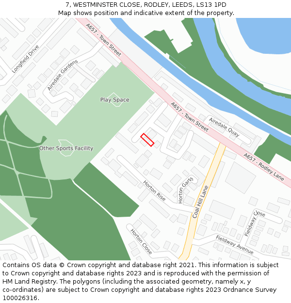 7, WESTMINSTER CLOSE, RODLEY, LEEDS, LS13 1PD: Location map and indicative extent of plot
