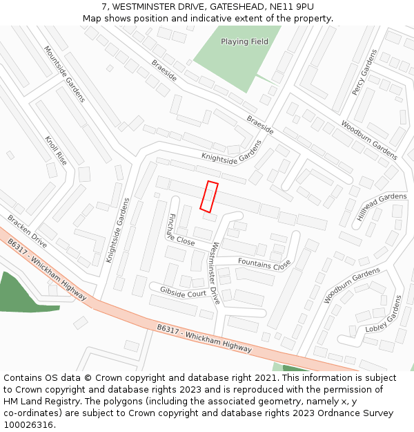 7, WESTMINSTER DRIVE, GATESHEAD, NE11 9PU: Location map and indicative extent of plot