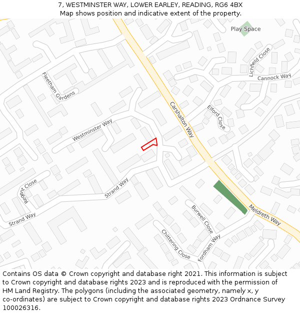 7, WESTMINSTER WAY, LOWER EARLEY, READING, RG6 4BX: Location map and indicative extent of plot