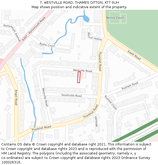 7, WESTVILLE ROAD, THAMES DITTON, KT7 0UH: Location map and indicative extent of plot