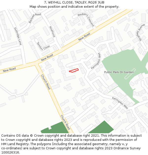 7, WEYHILL CLOSE, TADLEY, RG26 3UB: Location map and indicative extent of plot