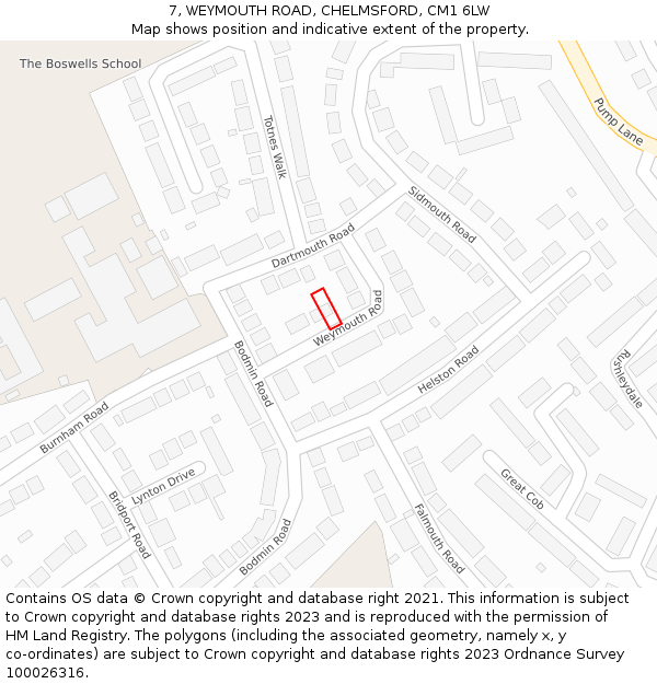7, WEYMOUTH ROAD, CHELMSFORD, CM1 6LW: Location map and indicative extent of plot