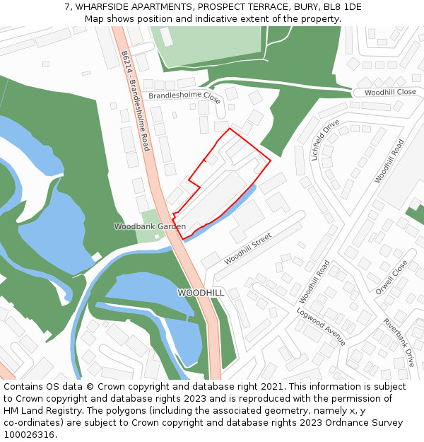 7, WHARFSIDE APARTMENTS, PROSPECT TERRACE, BURY, BL8 1DE: Location map and indicative extent of plot