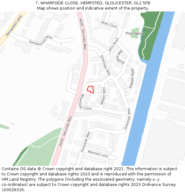 7, WHARFSIDE CLOSE, HEMPSTED, GLOUCESTER, GL2 5FB: Location map and indicative extent of plot