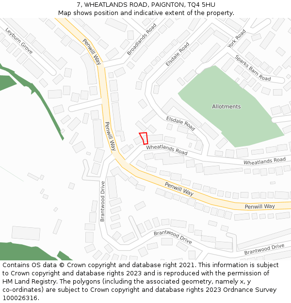 7, WHEATLANDS ROAD, PAIGNTON, TQ4 5HU: Location map and indicative extent of plot
