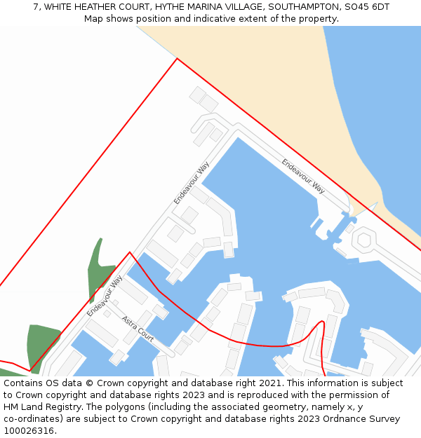 7, WHITE HEATHER COURT, HYTHE MARINA VILLAGE, SOUTHAMPTON, SO45 6DT: Location map and indicative extent of plot