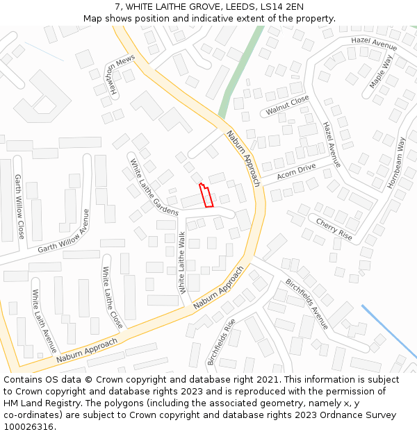 7, WHITE LAITHE GROVE, LEEDS, LS14 2EN: Location map and indicative extent of plot