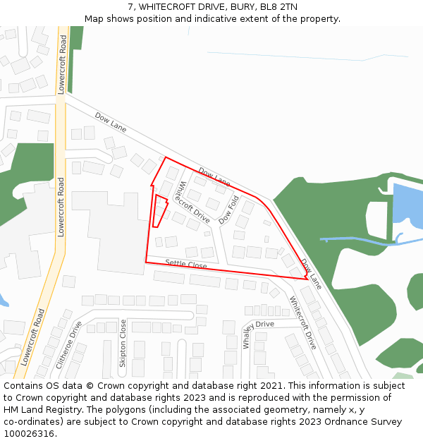 7, WHITECROFT DRIVE, BURY, BL8 2TN: Location map and indicative extent of plot