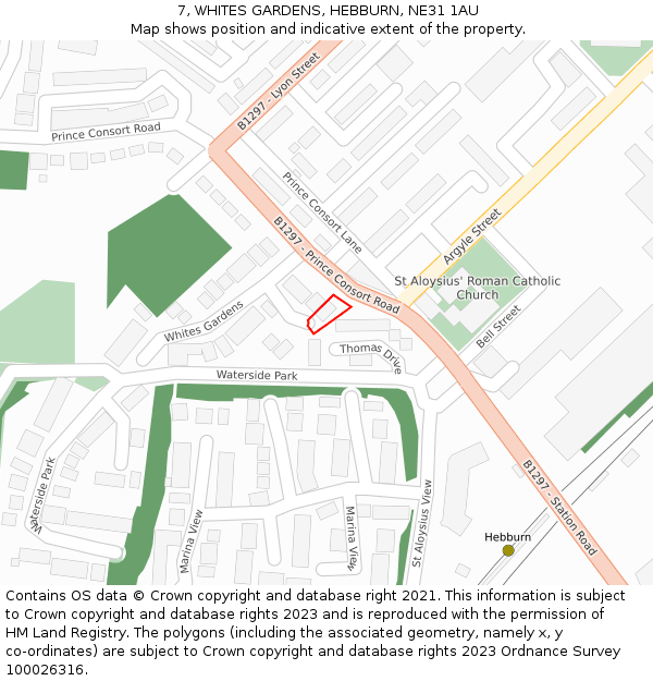 7, WHITES GARDENS, HEBBURN, NE31 1AU: Location map and indicative extent of plot
