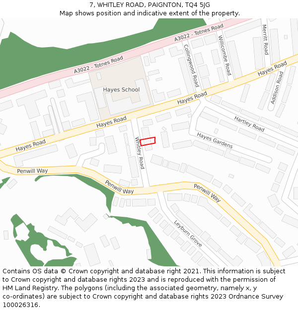 7, WHITLEY ROAD, PAIGNTON, TQ4 5JG: Location map and indicative extent of plot