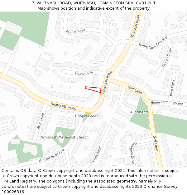 7, WHITNASH ROAD, WHITNASH, LEAMINGTON SPA, CV31 2HT: Location map and indicative extent of plot