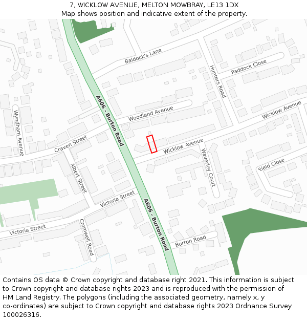 7, WICKLOW AVENUE, MELTON MOWBRAY, LE13 1DX: Location map and indicative extent of plot