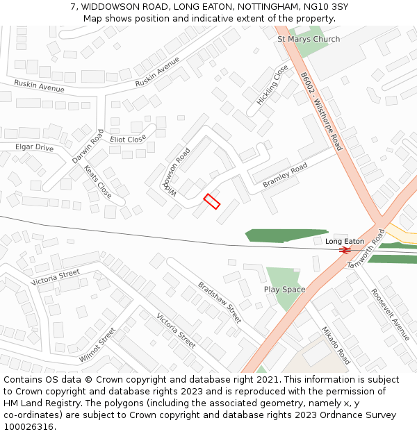 7, WIDDOWSON ROAD, LONG EATON, NOTTINGHAM, NG10 3SY: Location map and indicative extent of plot