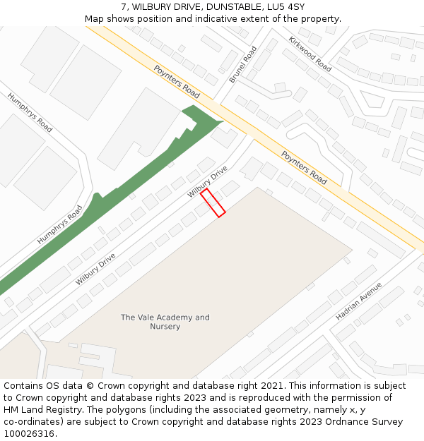 7, WILBURY DRIVE, DUNSTABLE, LU5 4SY: Location map and indicative extent of plot