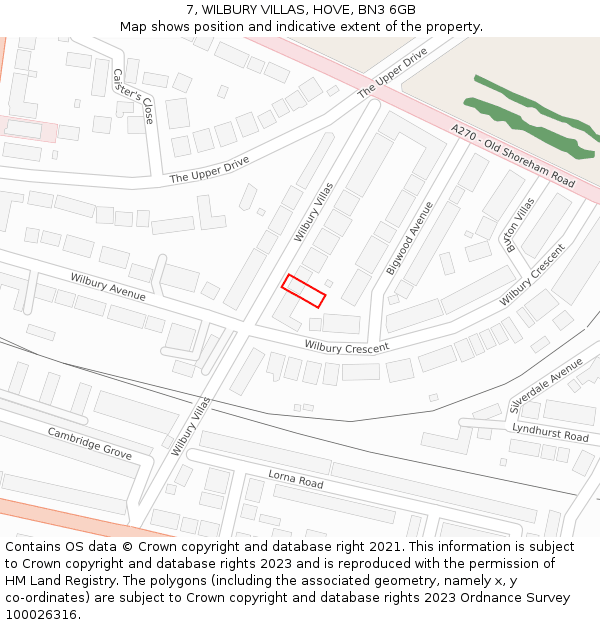 7, WILBURY VILLAS, HOVE, BN3 6GB: Location map and indicative extent of plot