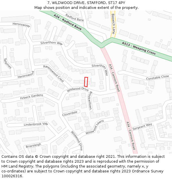 7, WILDWOOD DRIVE, STAFFORD, ST17 4PY: Location map and indicative extent of plot