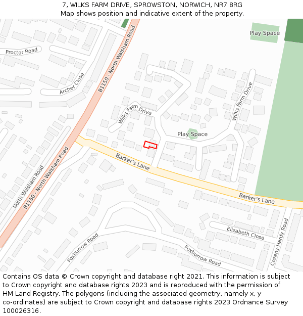 7, WILKS FARM DRIVE, SPROWSTON, NORWICH, NR7 8RG: Location map and indicative extent of plot