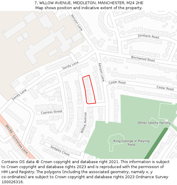 7, WILLOW AVENUE, MIDDLETON, MANCHESTER, M24 2HE: Location map and indicative extent of plot