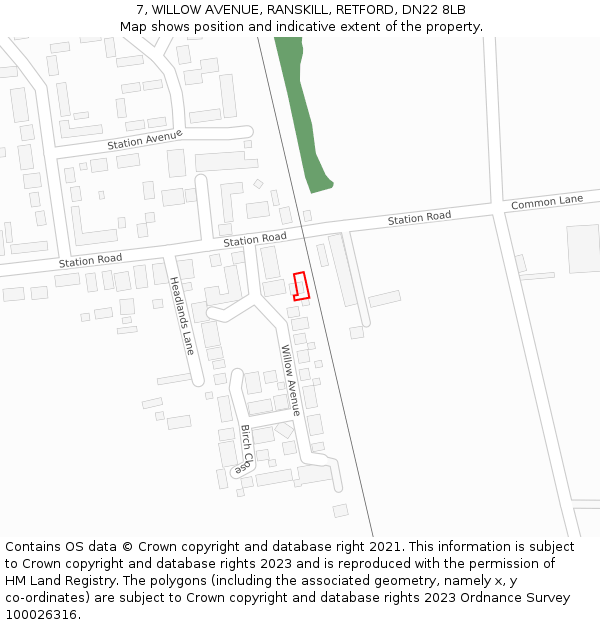 7, WILLOW AVENUE, RANSKILL, RETFORD, DN22 8LB: Location map and indicative extent of plot