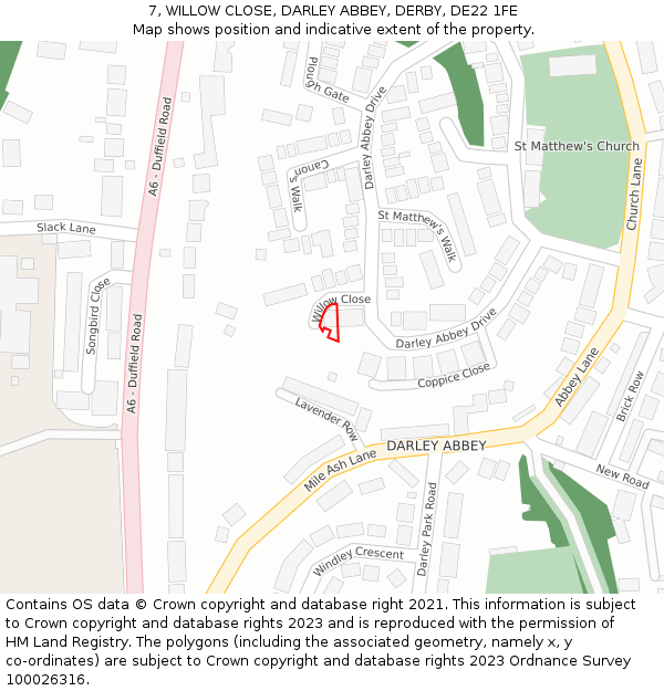 7, WILLOW CLOSE, DARLEY ABBEY, DERBY, DE22 1FE: Location map and indicative extent of plot