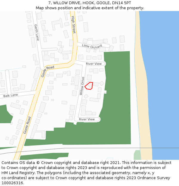 7, WILLOW DRIVE, HOOK, GOOLE, DN14 5PT: Location map and indicative extent of plot