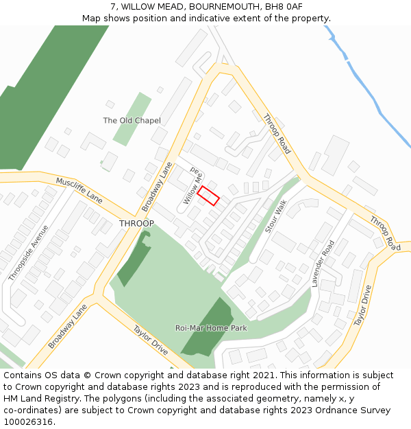 7, WILLOW MEAD, BOURNEMOUTH, BH8 0AF: Location map and indicative extent of plot