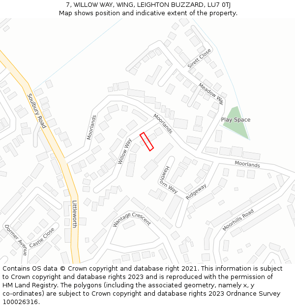 7, WILLOW WAY, WING, LEIGHTON BUZZARD, LU7 0TJ: Location map and indicative extent of plot