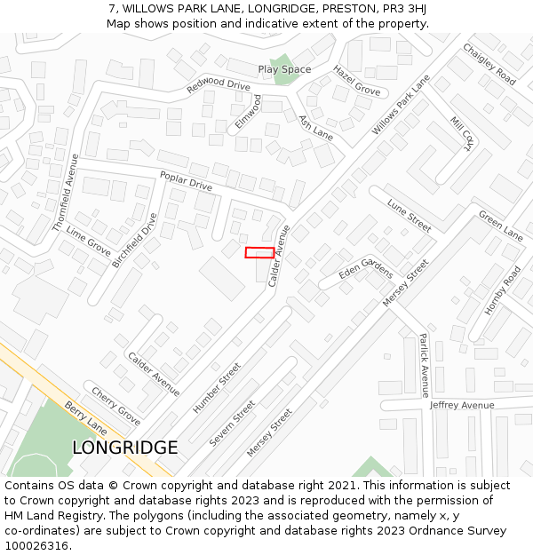 7, WILLOWS PARK LANE, LONGRIDGE, PRESTON, PR3 3HJ: Location map and indicative extent of plot