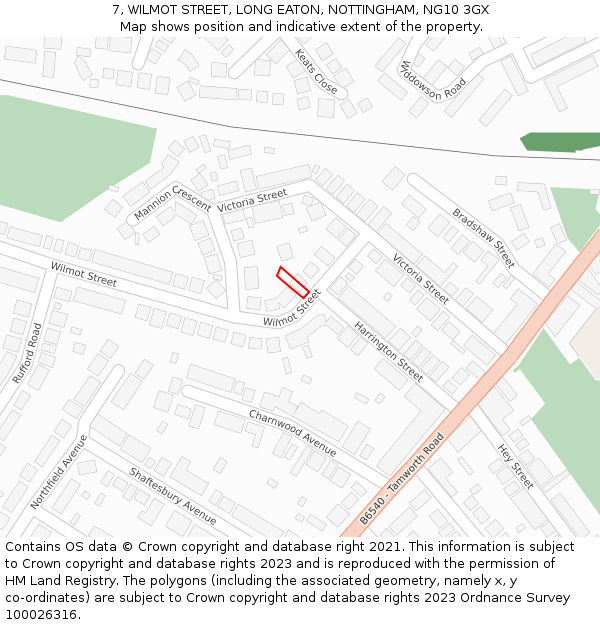 7, WILMOT STREET, LONG EATON, NOTTINGHAM, NG10 3GX: Location map and indicative extent of plot