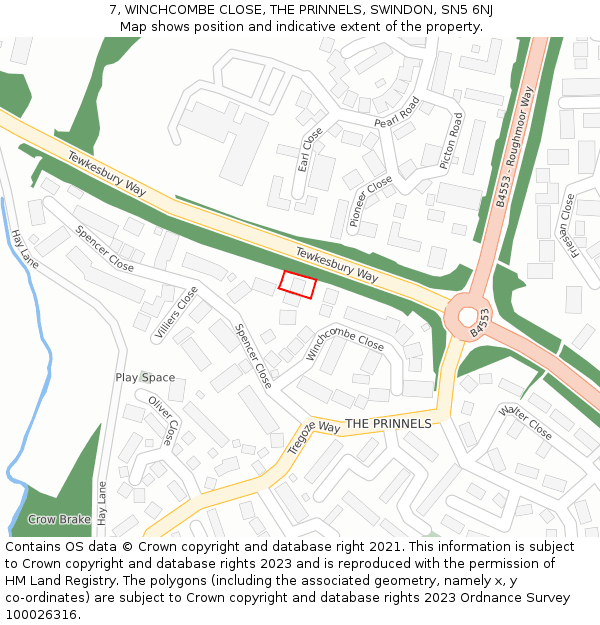7, WINCHCOMBE CLOSE, THE PRINNELS, SWINDON, SN5 6NJ: Location map and indicative extent of plot