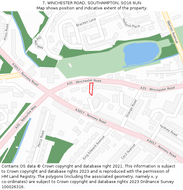 7, WINCHESTER ROAD, SOUTHAMPTON, SO16 6UN: Location map and indicative extent of plot