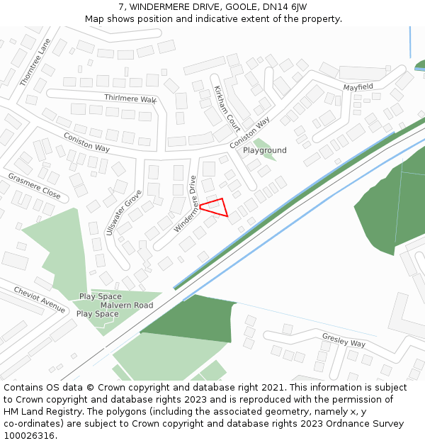 7, WINDERMERE DRIVE, GOOLE, DN14 6JW: Location map and indicative extent of plot
