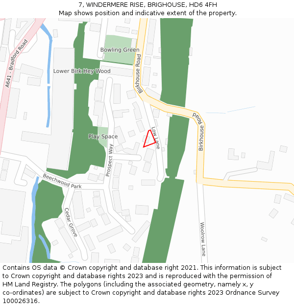 7, WINDERMERE RISE, BRIGHOUSE, HD6 4FH: Location map and indicative extent of plot