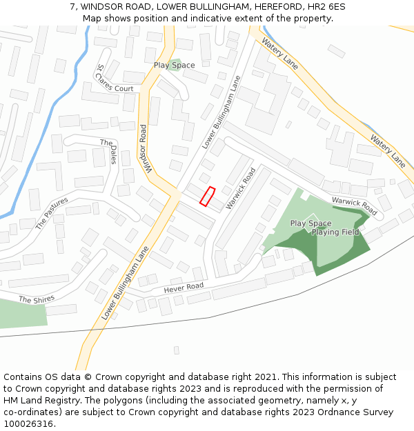 7, WINDSOR ROAD, LOWER BULLINGHAM, HEREFORD, HR2 6ES: Location map and indicative extent of plot