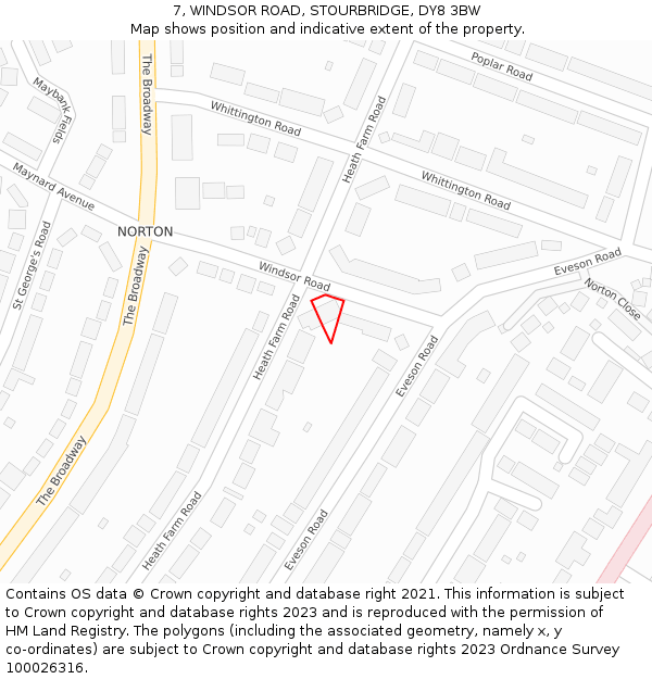 7, WINDSOR ROAD, STOURBRIDGE, DY8 3BW: Location map and indicative extent of plot