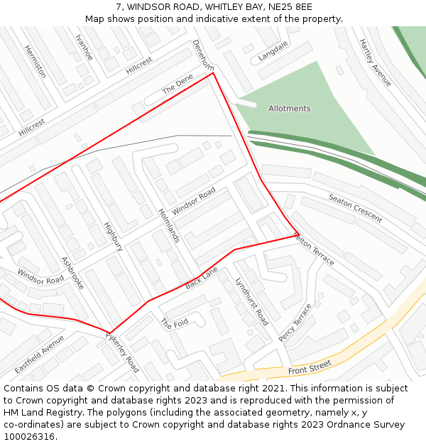 7, WINDSOR ROAD, WHITLEY BAY, NE25 8EE: Location map and indicative extent of plot